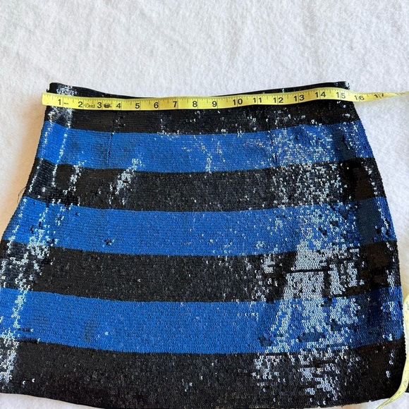 Haute Hippie Sequin Striped Blue | Black  Mini Skirt Size S - Picture 6 of 8